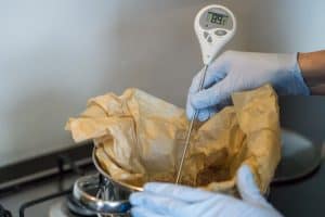 Food hygiene temperature check on steaming placenta. Placenta Remedies Network blog.